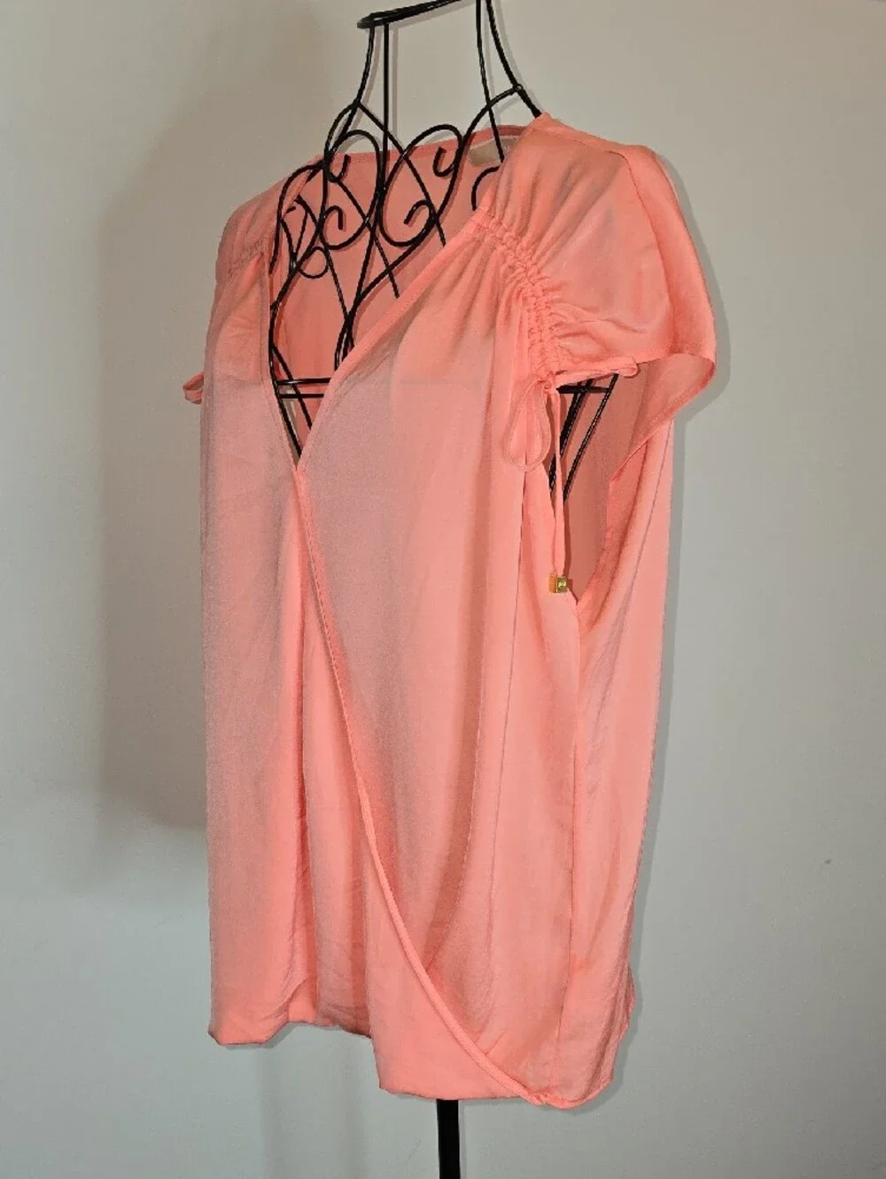 Michael Kors Coral Pink Surplice Short Sleeve Blouse